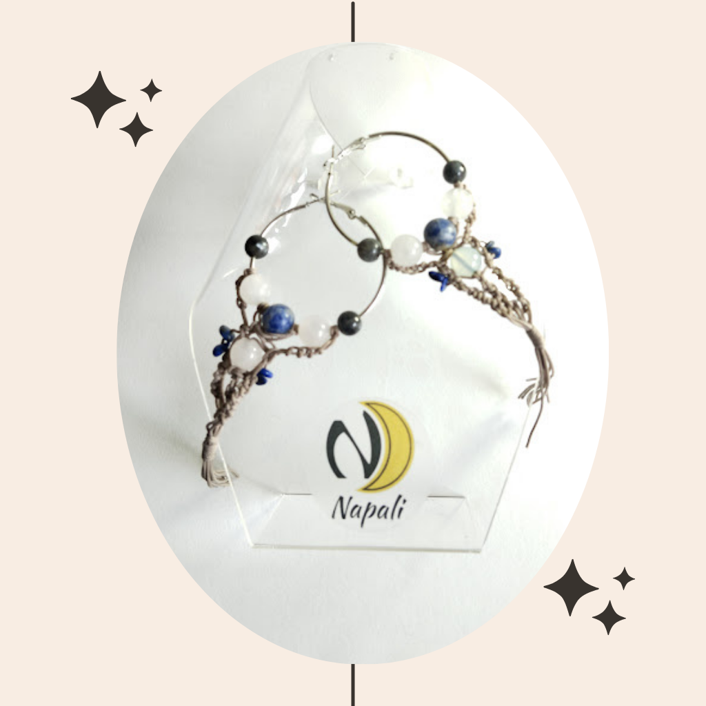 PENDIENTES TEJIDOS EN MACRAMÉ Y CROCHET CON CUARZOS