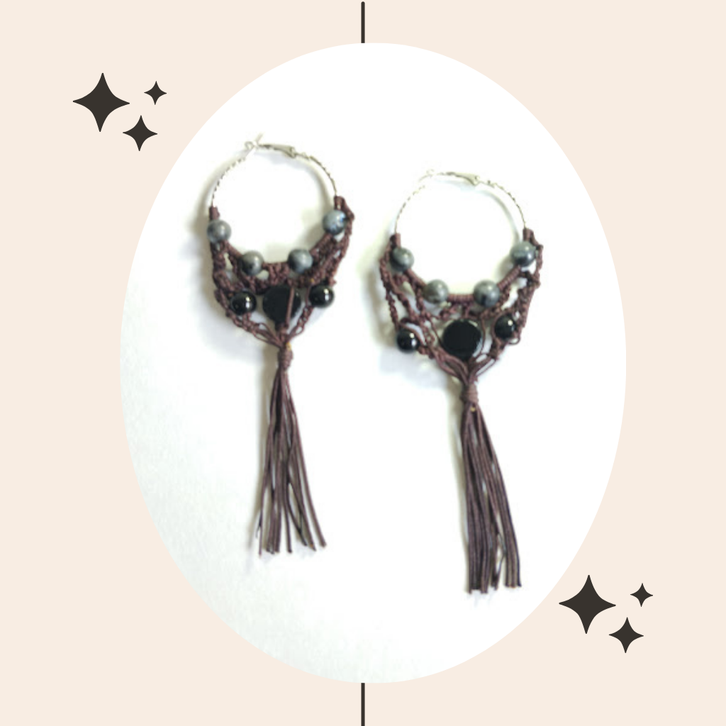 PENDIENTES TEJIDOS EN MACRAMÉ Y CROCHET CON CUARZOS